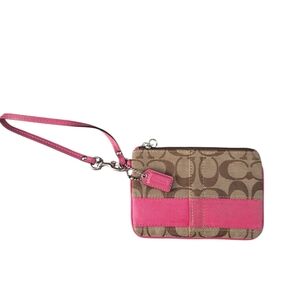 Coach Pink and Brown Stripe Wristlet